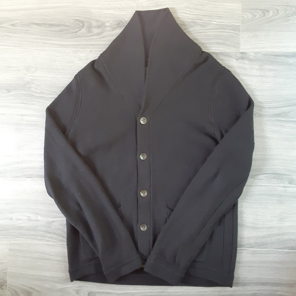 Rag & Bone Mens  Black Shawl Collar Button Front Cotton Wool Cardigan Sweater XL